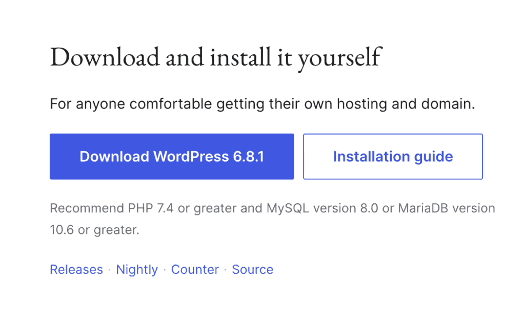 Wordpress install from wordpress.org