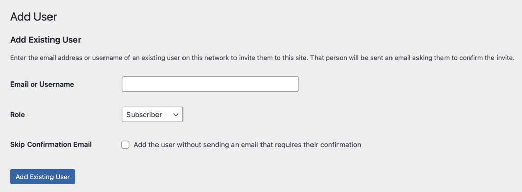 Add existing user multisite