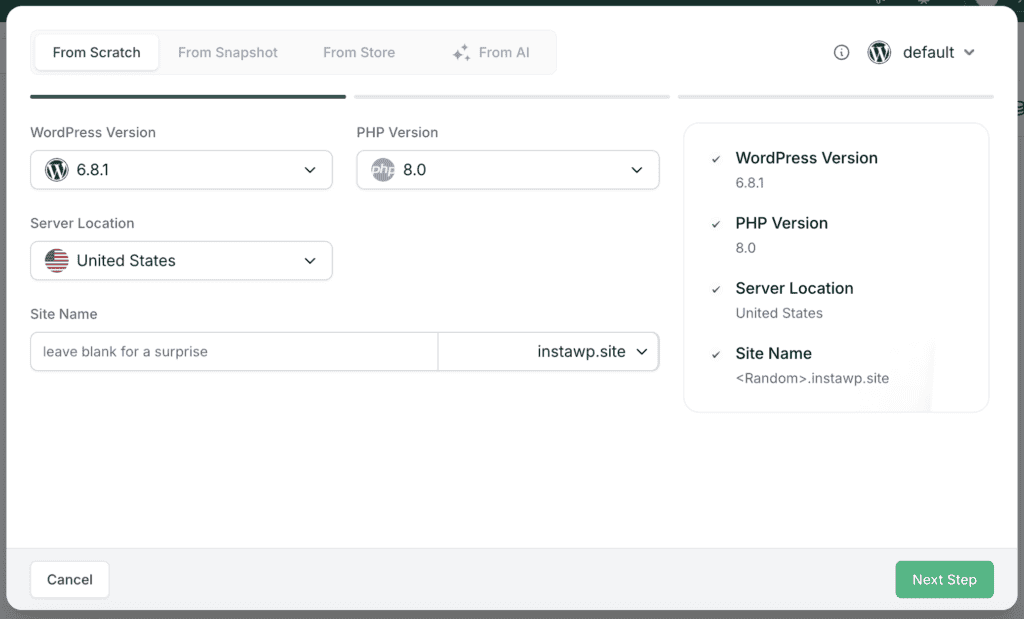 instawp configuration
