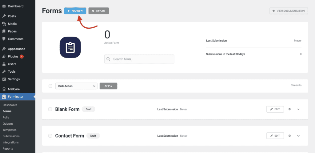 Add new form in forminator