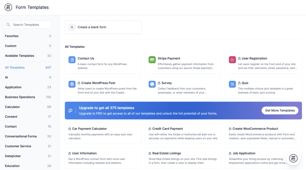 Formidable forms templates