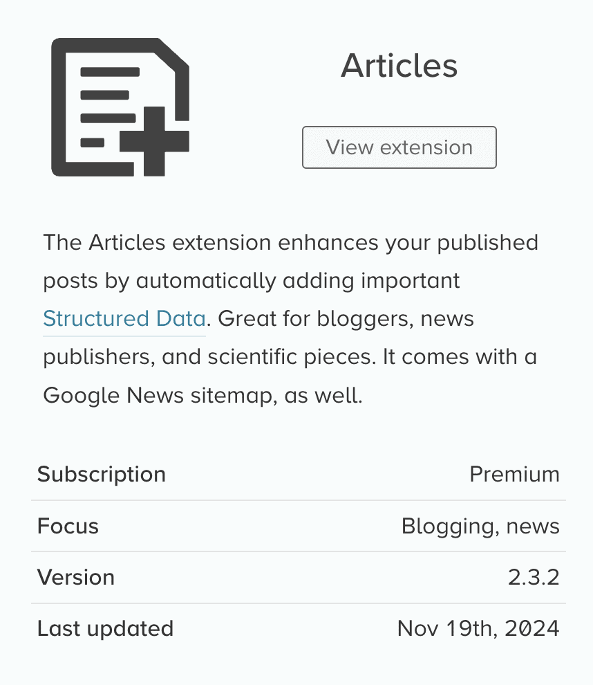 Articles extension