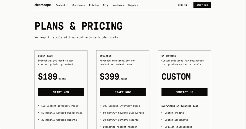 Clearscope pricing