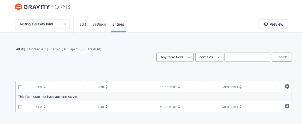 Entry management gravity forms