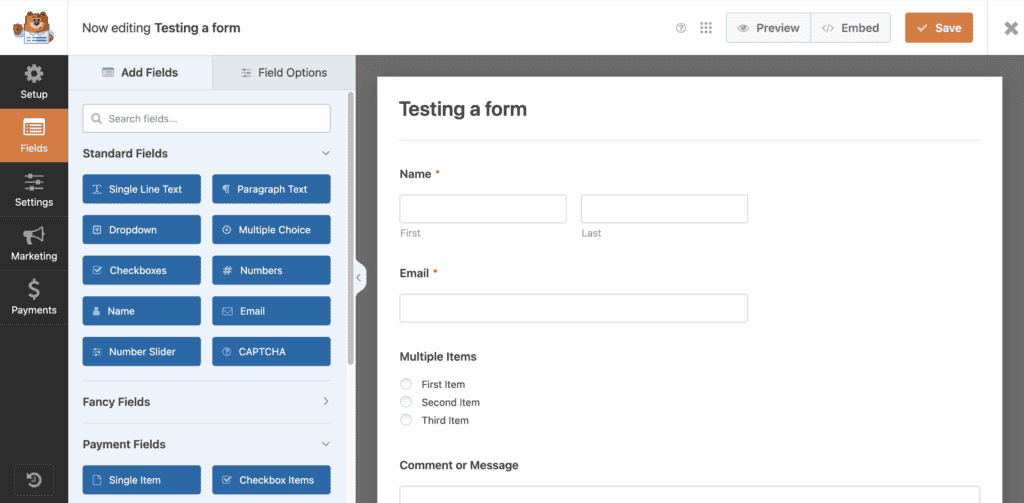 Form editing in WPForms