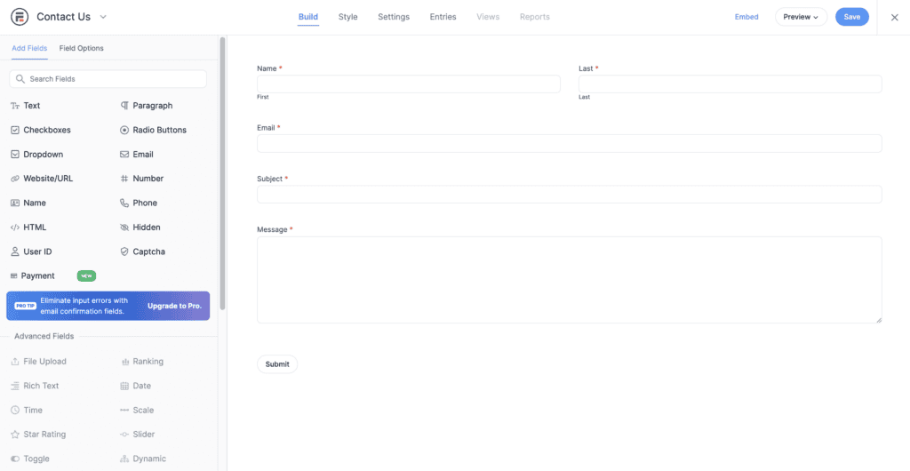 Formidable forms interface