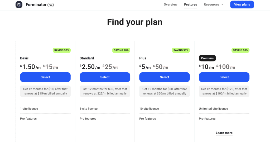 Forminator-pricing