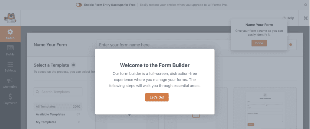 WPForms fullscreen page