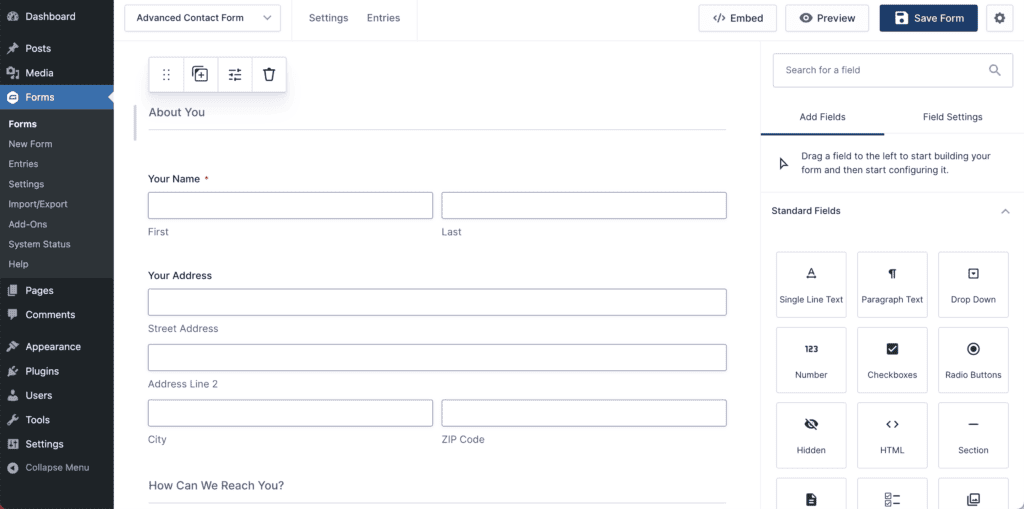 Gravity forms interface