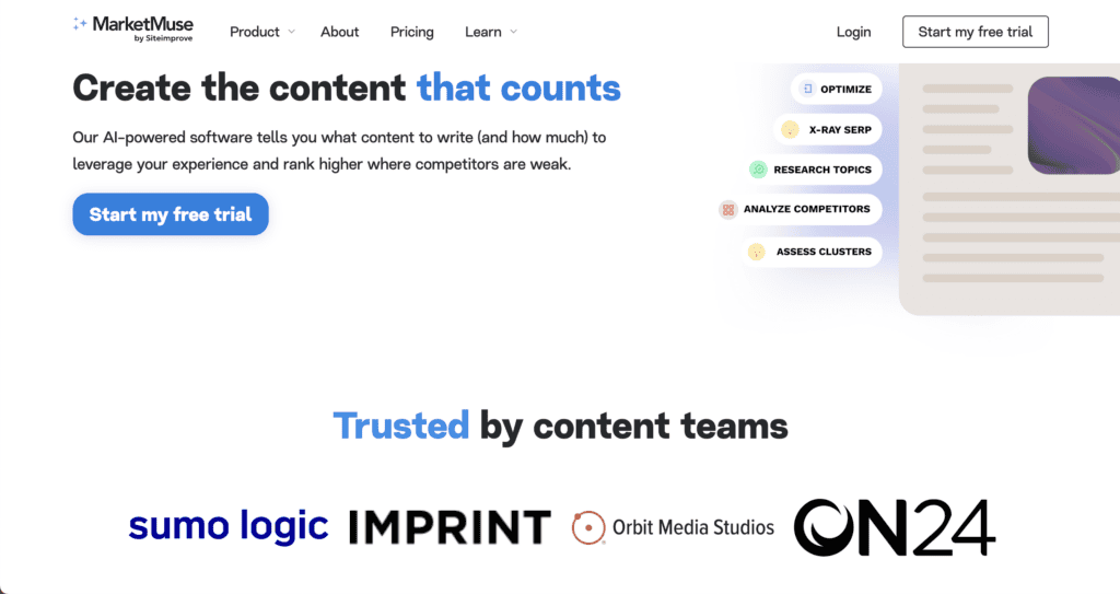 MarketMuse homepage