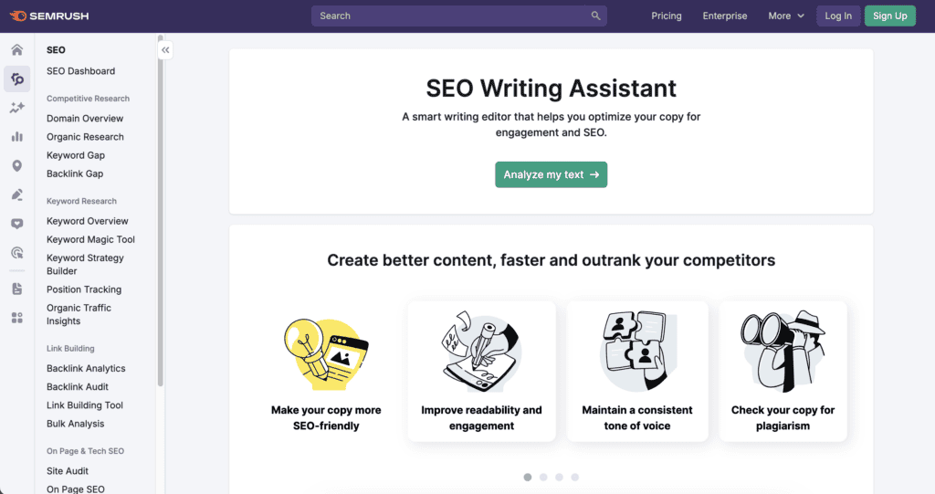 SEMrush writing asst page