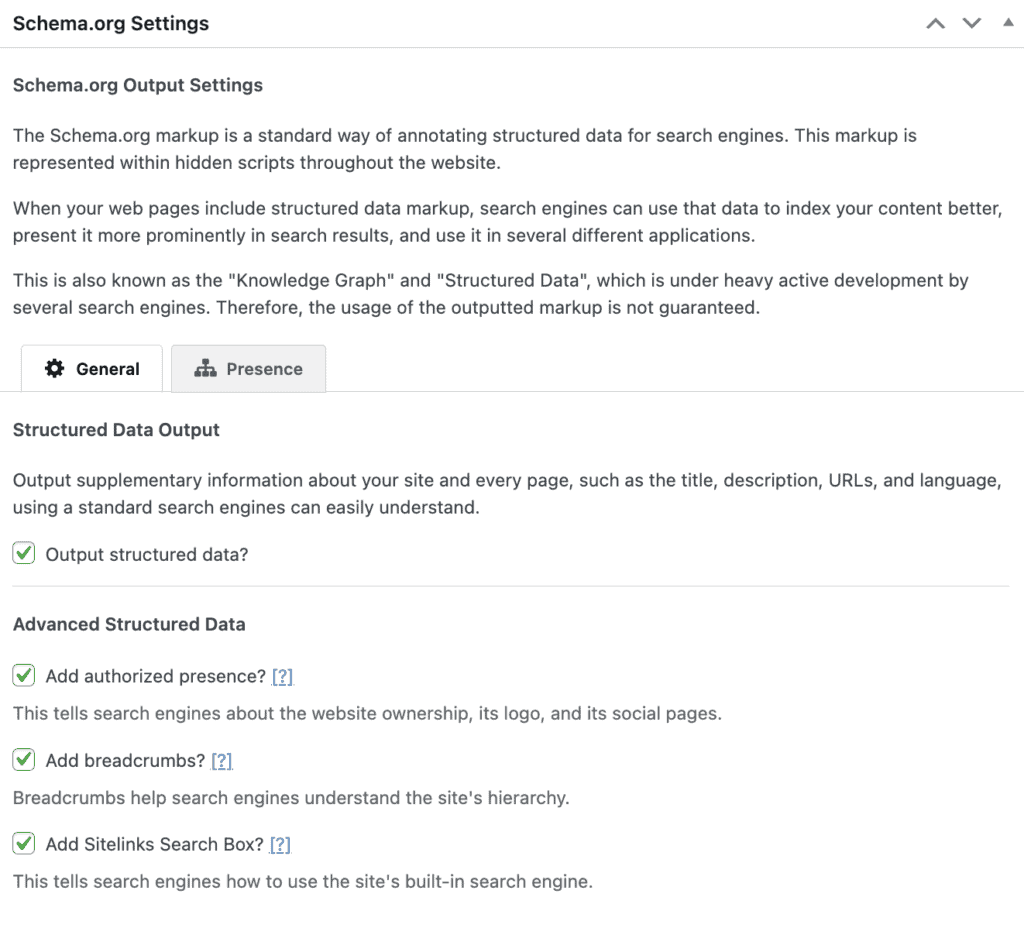 Schema.org settings