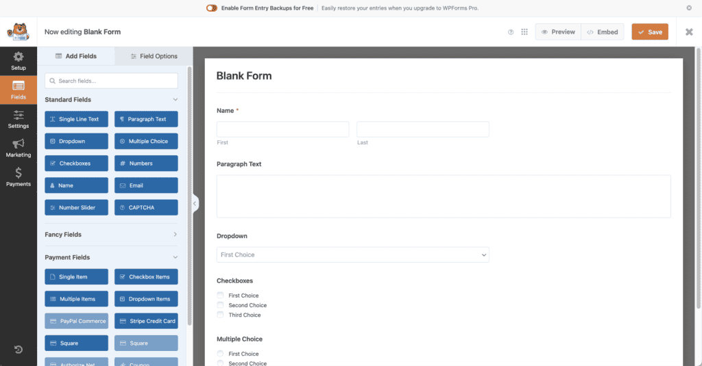 WPForms interface