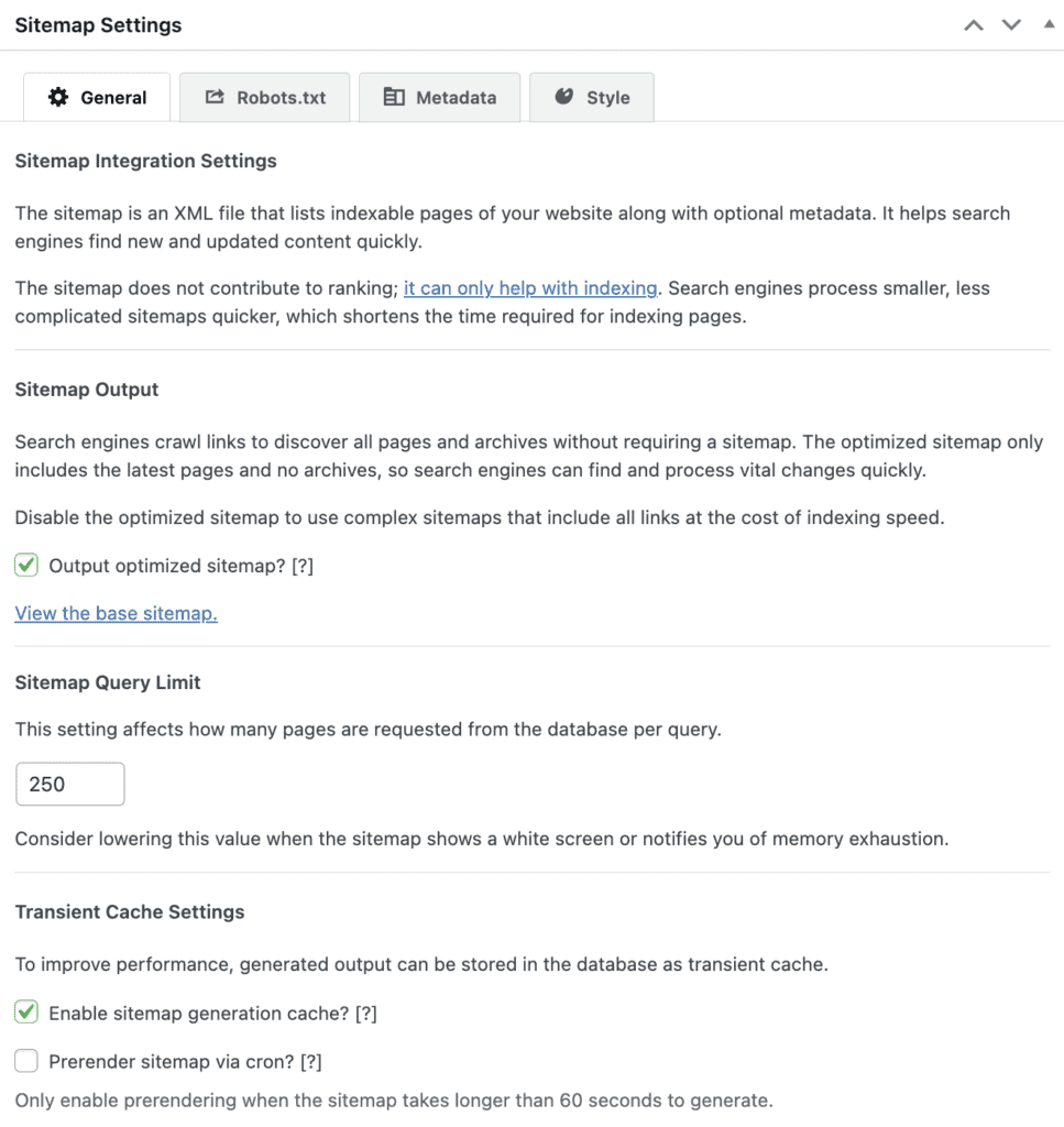 XML sitemaps SEO framework