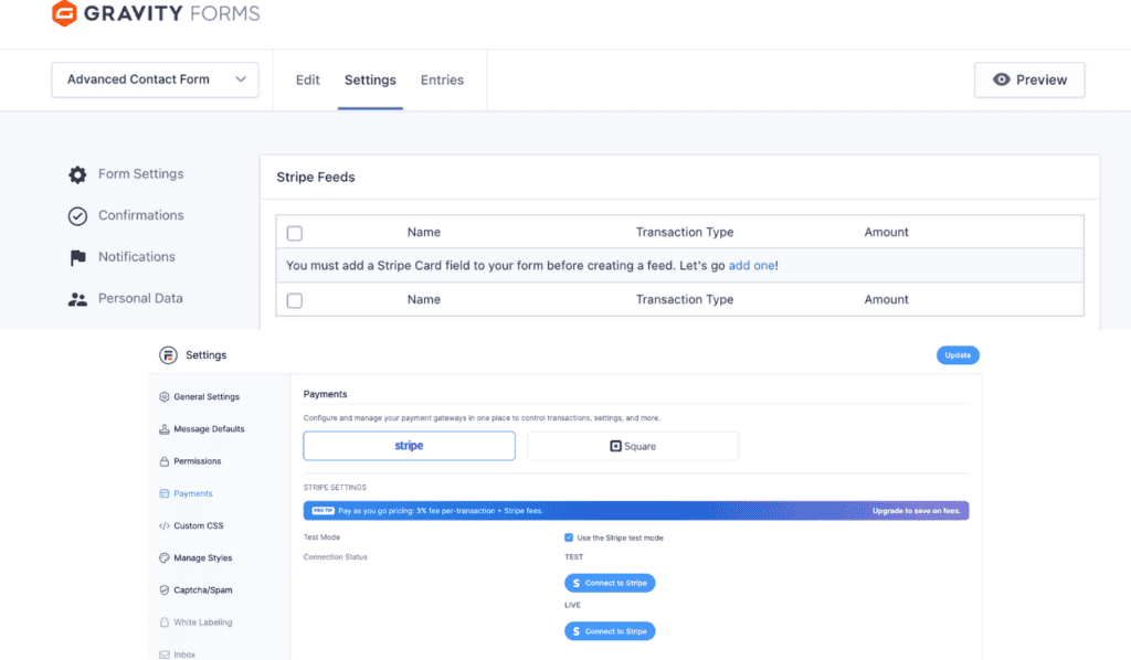 gravity forms and formidable forms payment gateways