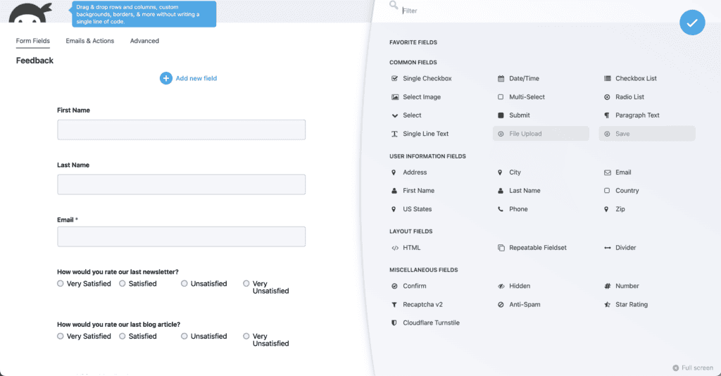 ninja forms interface