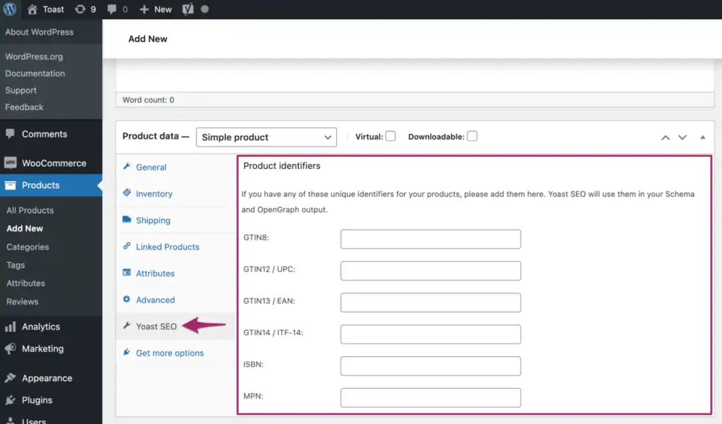 product_identifiers Yoast