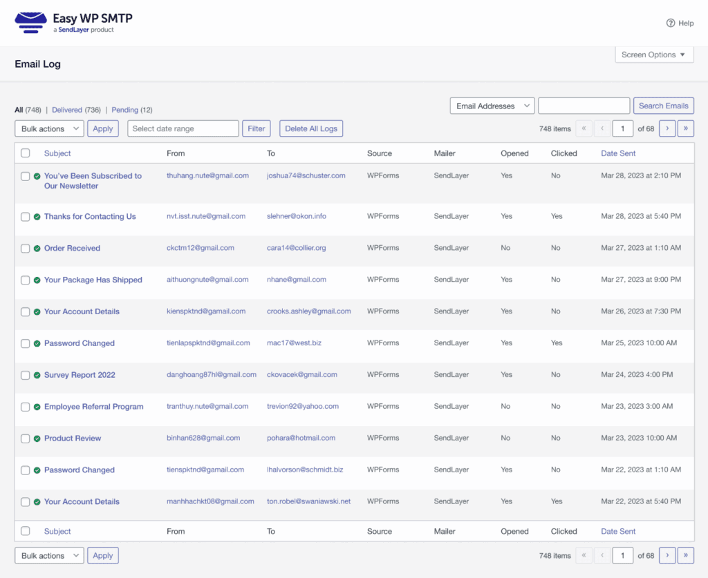 error logging easy wp smtp