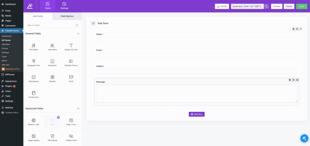 Everest forms interface
