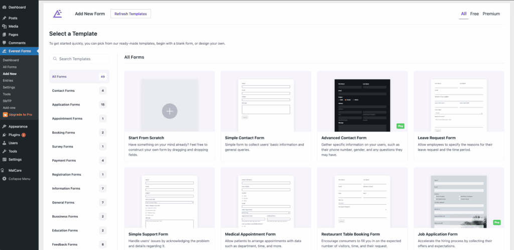 Everest forms templates