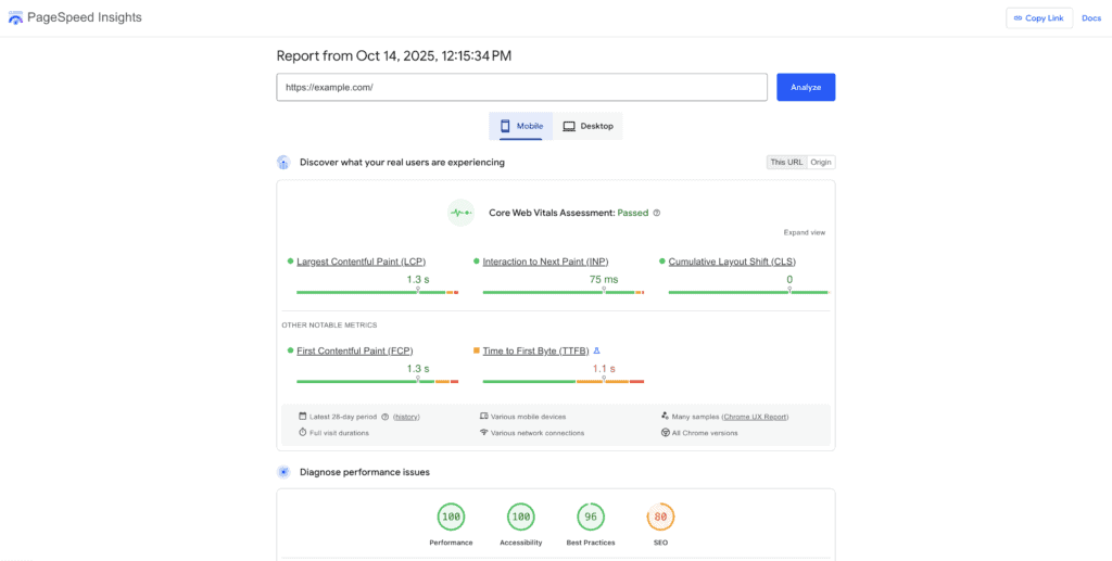 Google PageSpeed insights