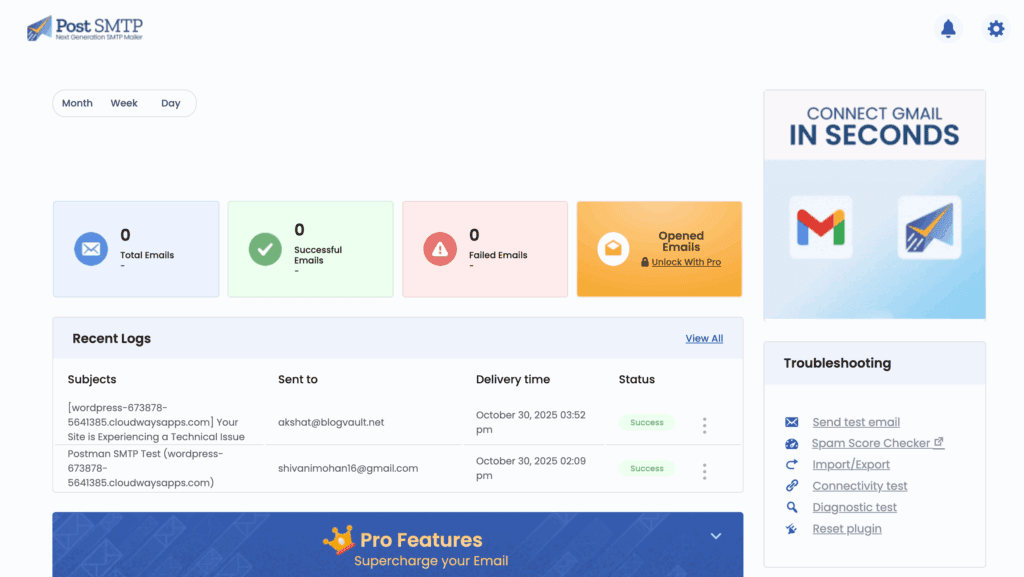 Post SMTP dashboard
