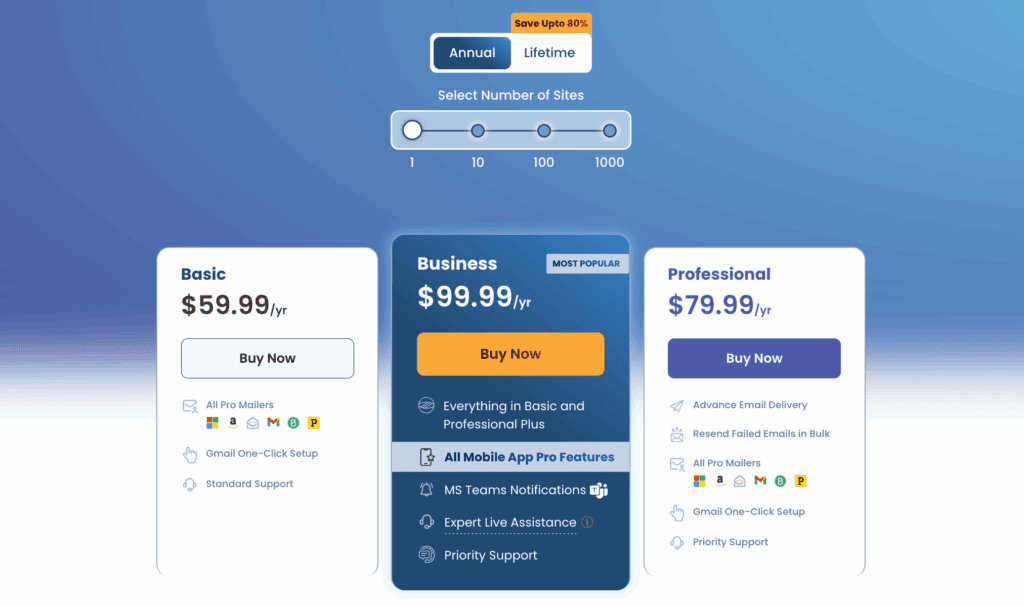 Post SMTP pricing page