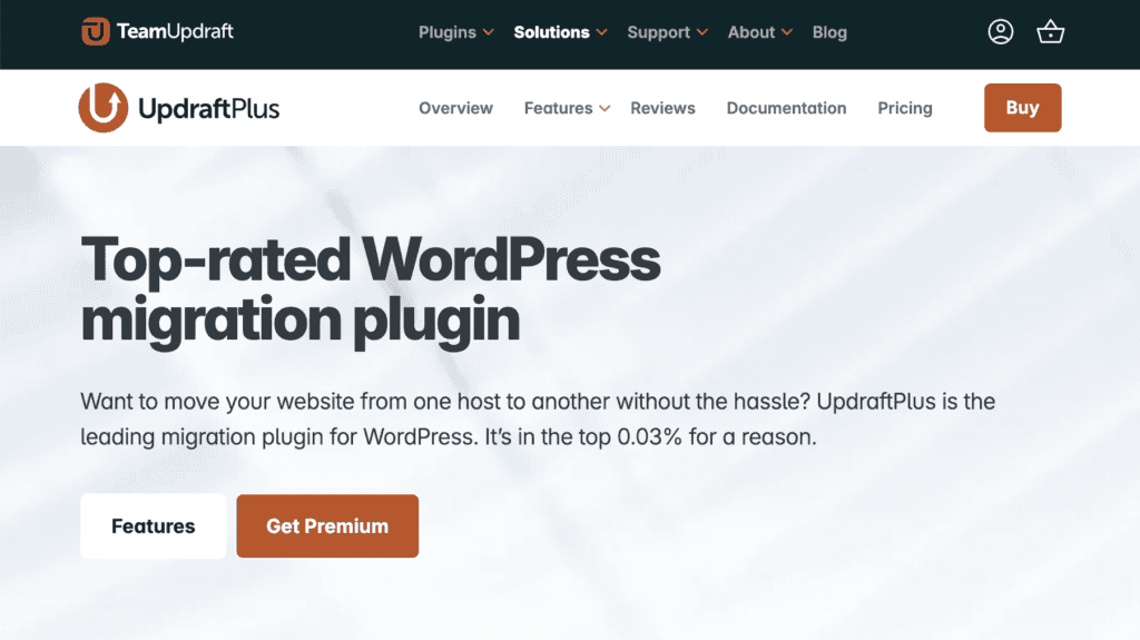 UpdraftPlus migration page