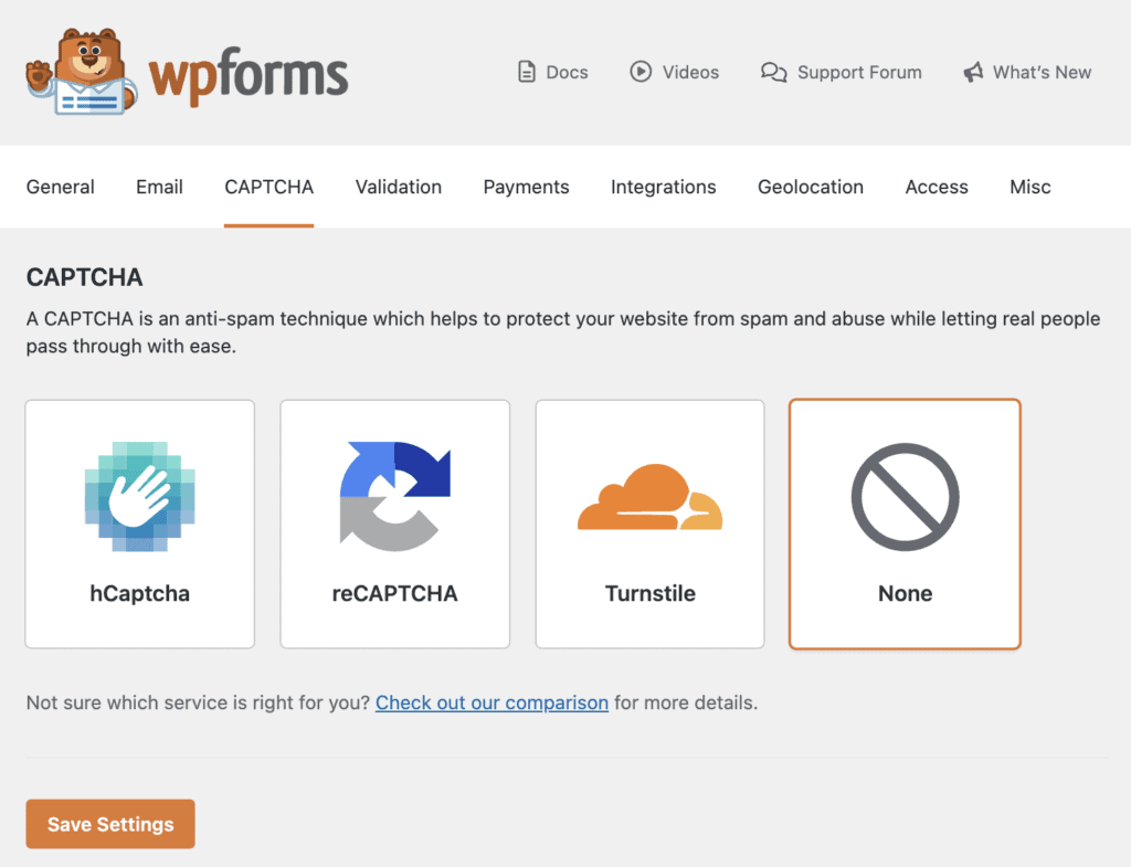 WPFroms spam protection
