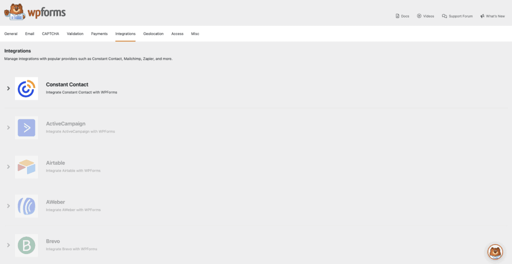 WPforms integration
