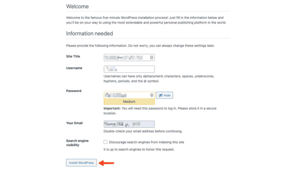 install wordpress