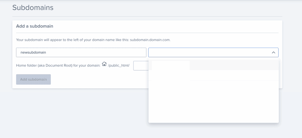 Add subdomain bluehost
