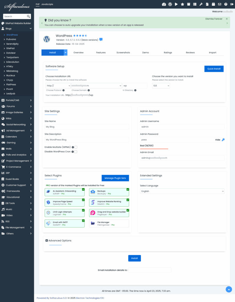 Choose the domain and add details