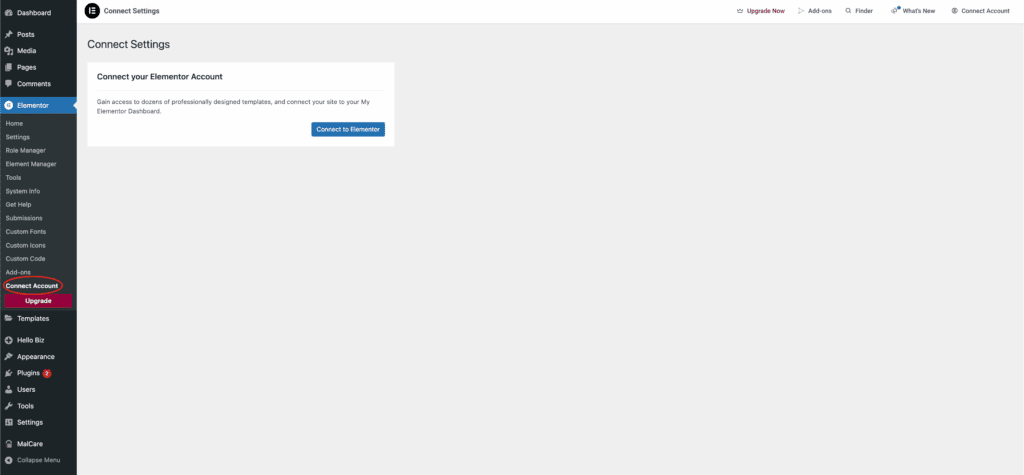 Connect site elementor pro