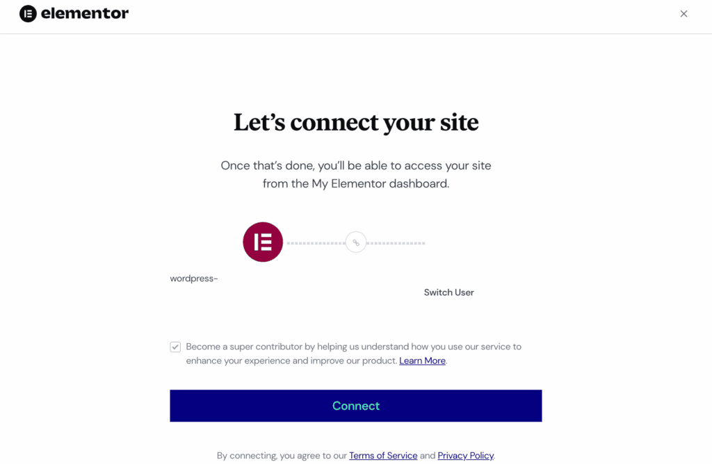 Connect site to access elementor pro