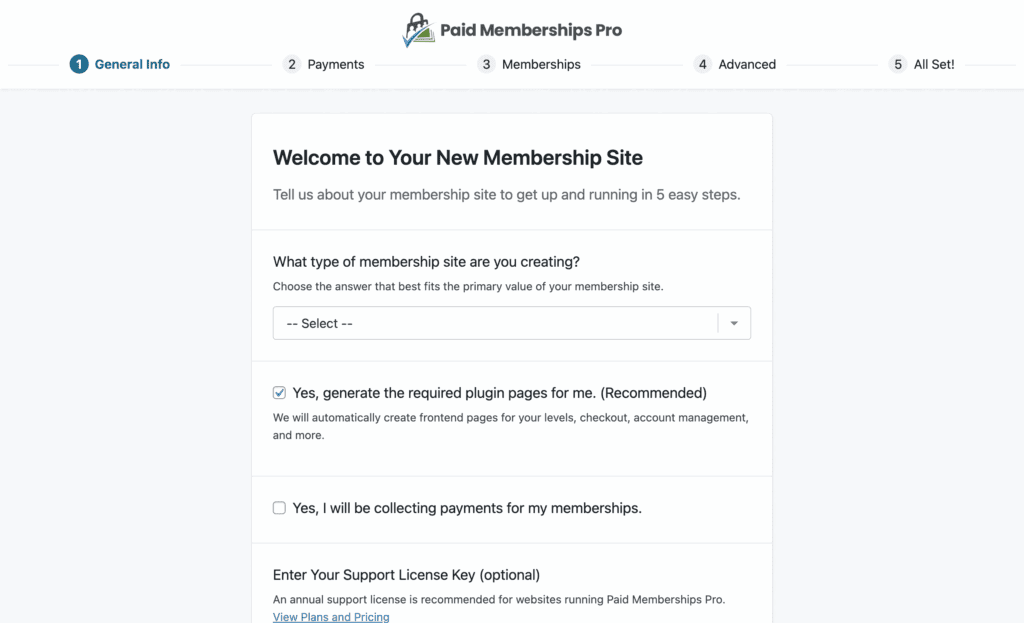 paid memberships pro review setup wizard