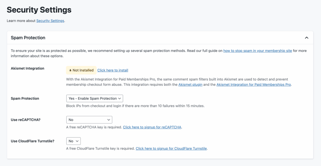 paid memberships pro review security settings