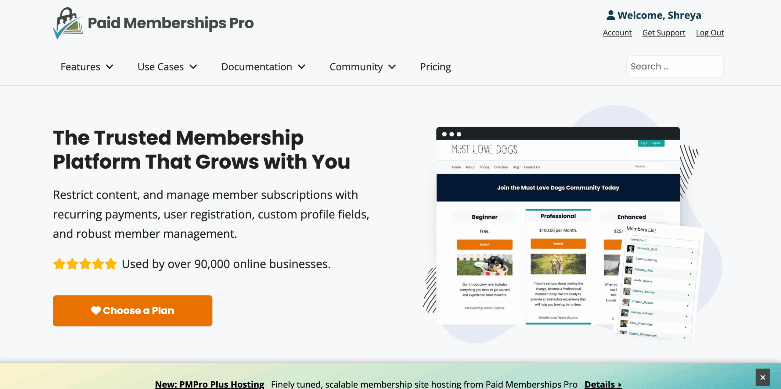 wordpress membership plugin PMPro homepage