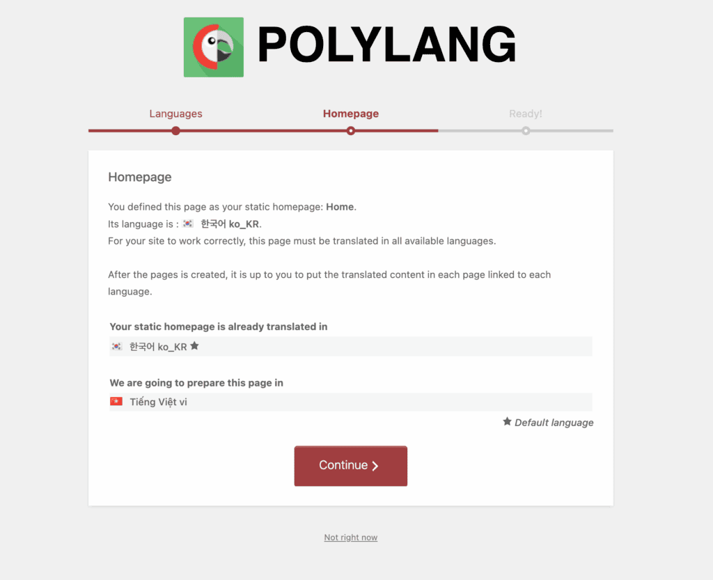 Polylang setup wizard