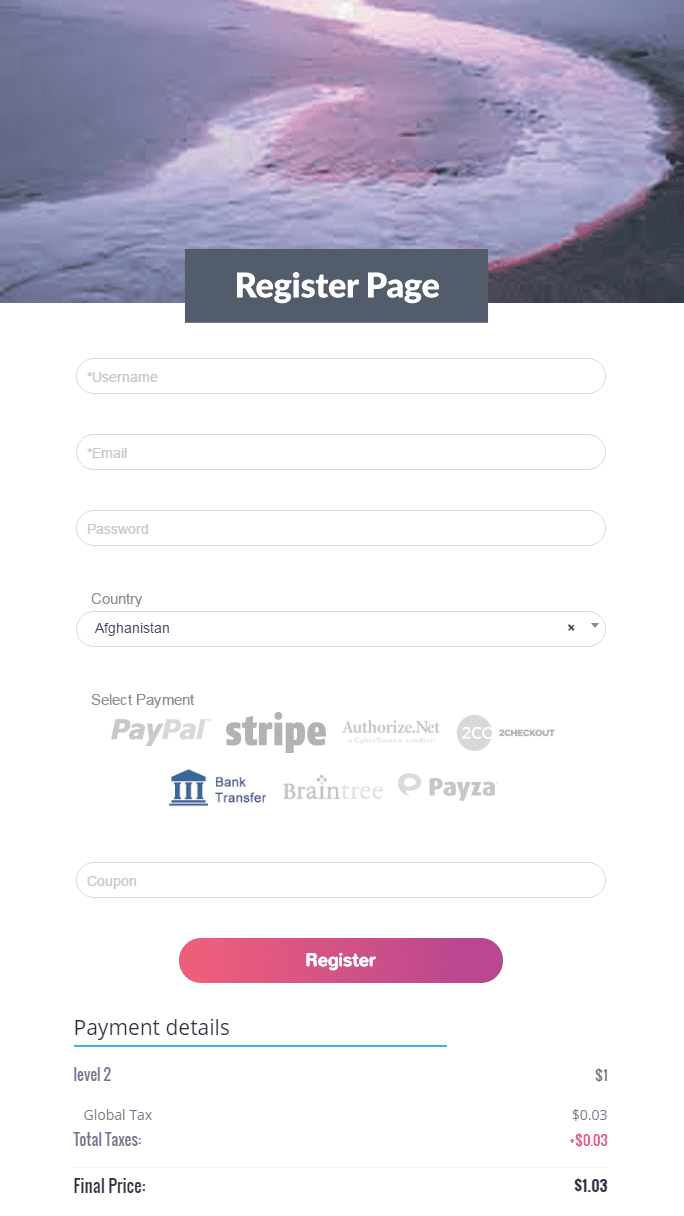 wordpress membership plugin ultimate membership pro register page