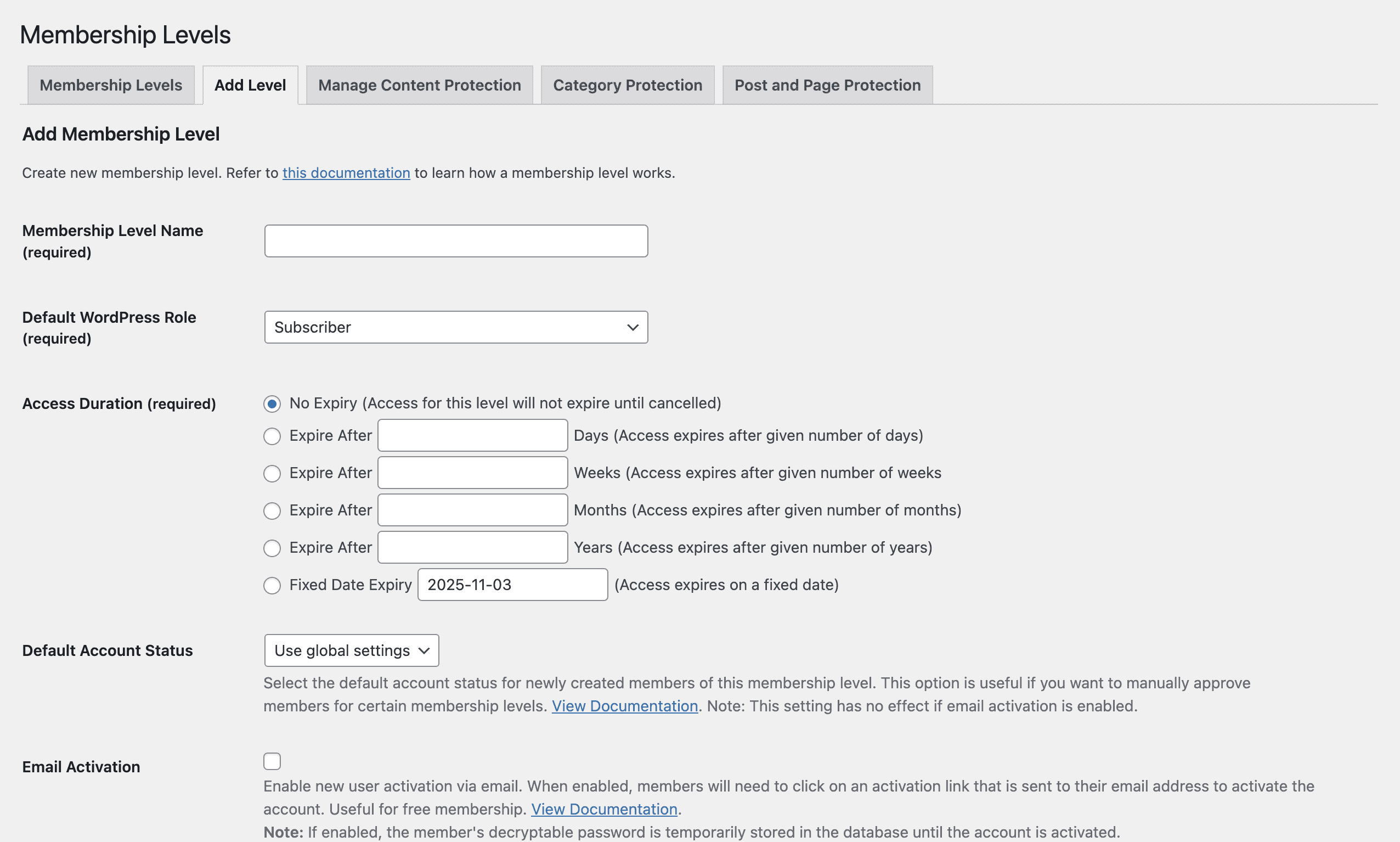wordpress membership plugin membership levels