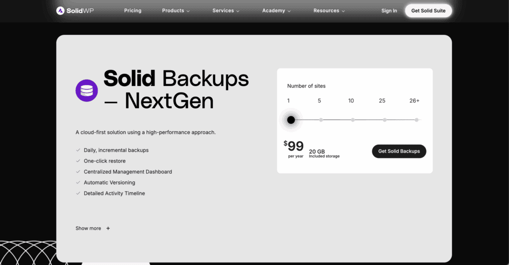 Solid backups pricing page