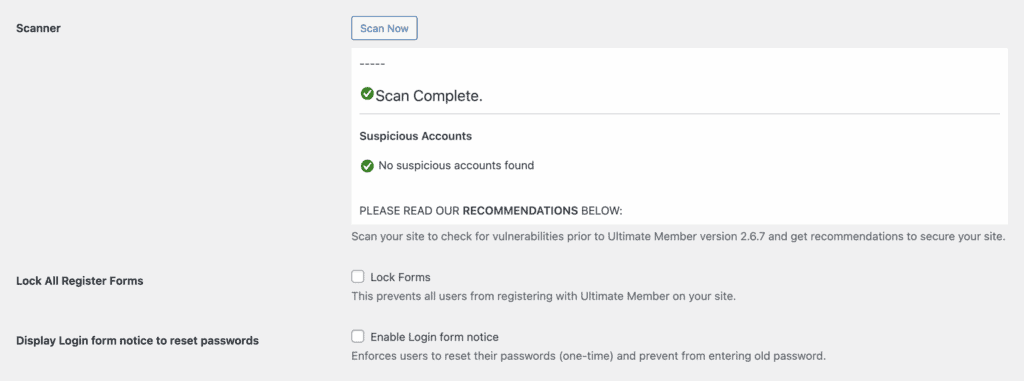 ultimate member security scan