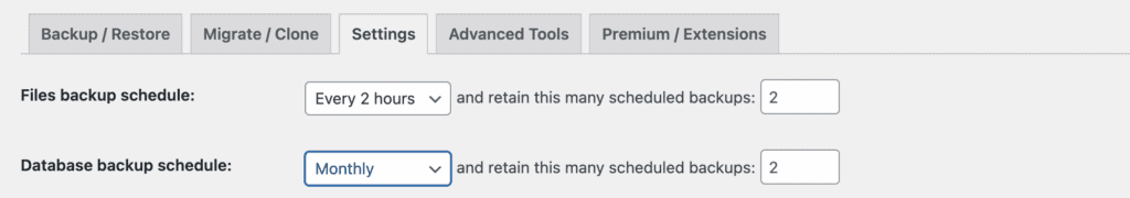 UpdraftPlus scheduling