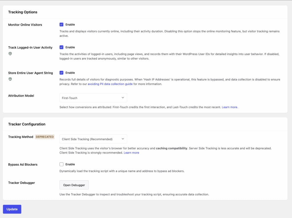 wp statistics review tracking settings