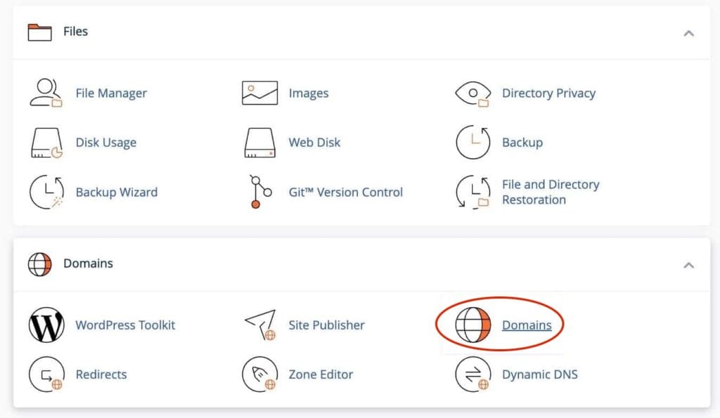 cpanel domain section new ver