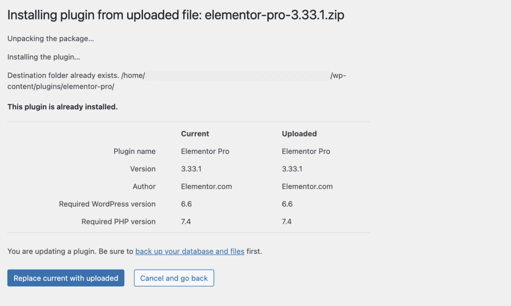 destination file already exists