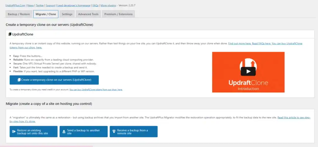 migration updraftplus