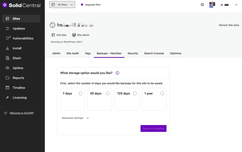 solid backups interface