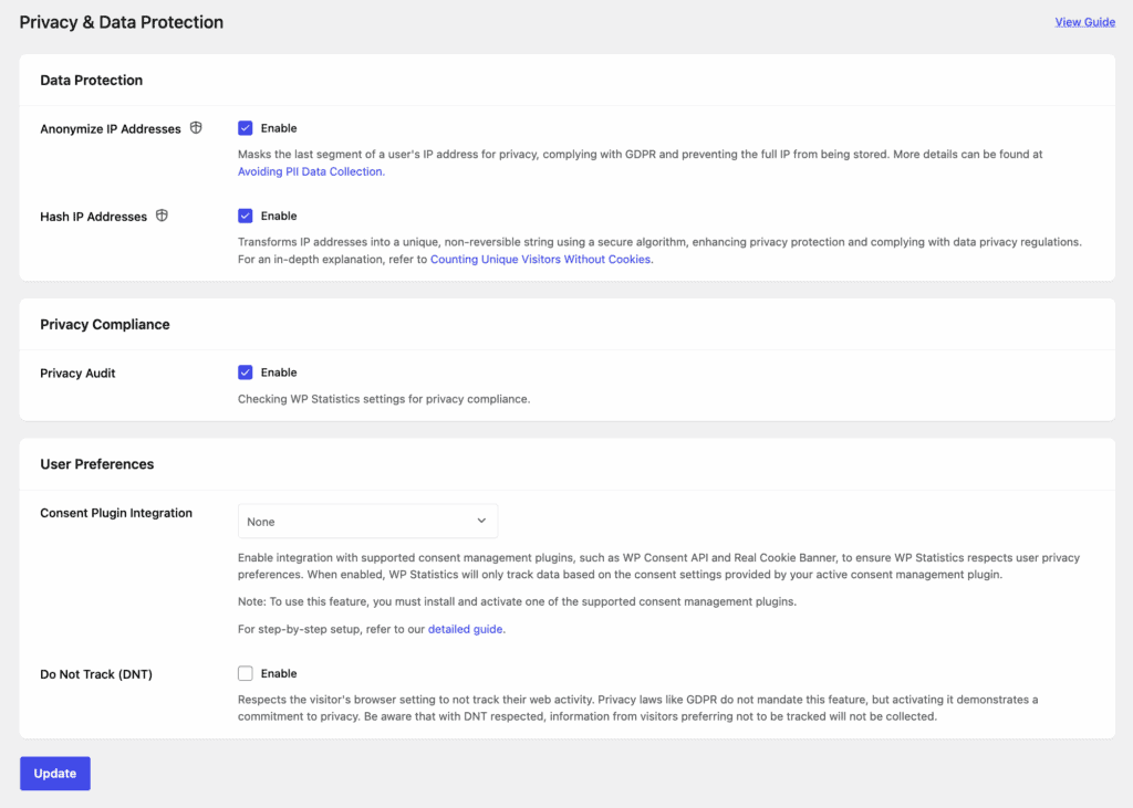 google analytics vs wp statistics privacy and data security settings wp statistics